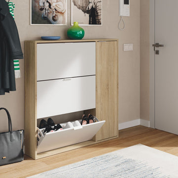 Amos Mann Oak Effect And White Shoe Cabinet with 4 Doors