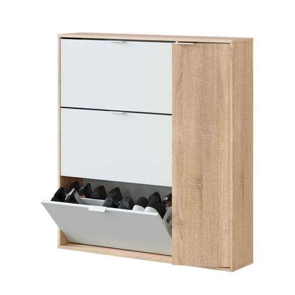 Oak Effect & White Shoe Cabinet with 4-Doors