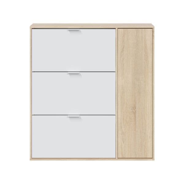 Oak Effect & White Shoe Cabinet with 4-Doors