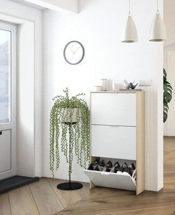 Amos Mann White And Oak Effect Shoe Cabinet