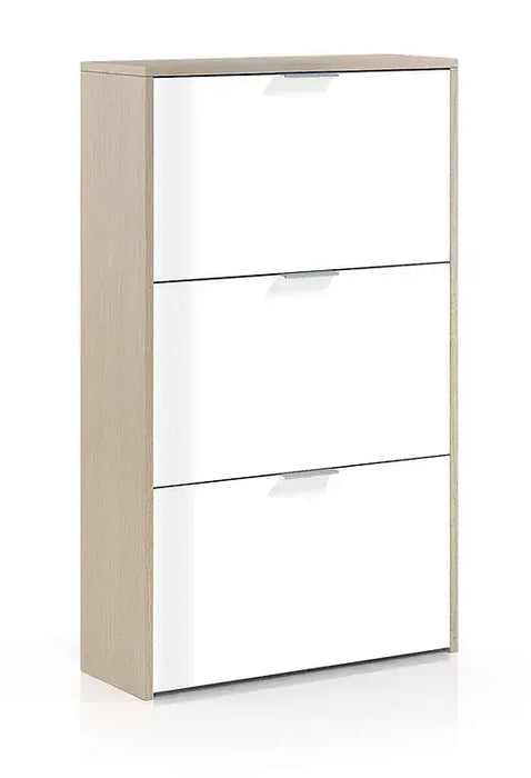 White & Oak Effect Shoe Cabinet