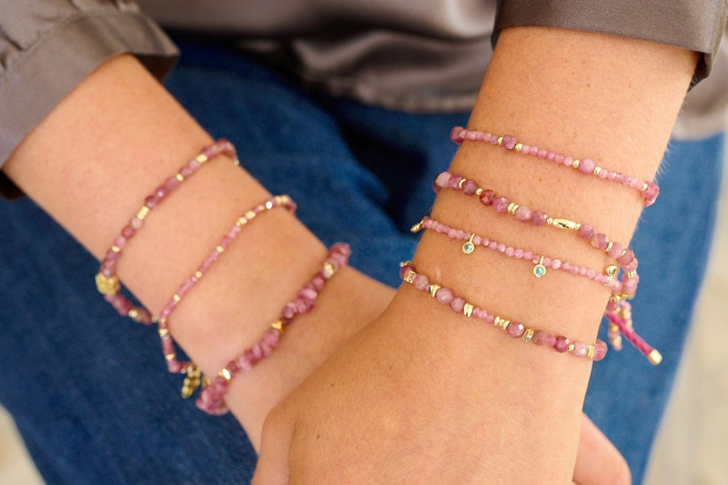 Meadow Gold & Pink Tourmaline Beaded Slider Bracelet