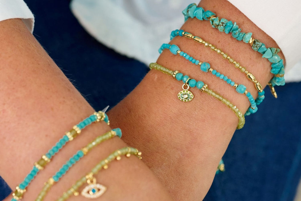 Meadow Gold Slider Beaded Turquoise Bracelet