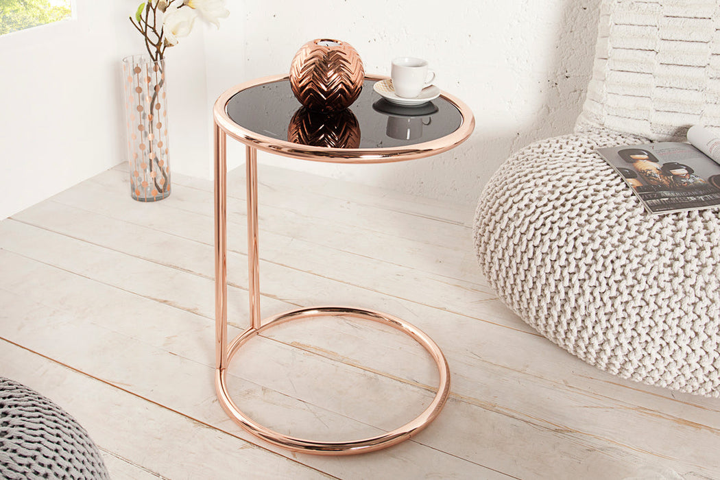 Round Side Table Art Deco 55cm Metal Copper Black