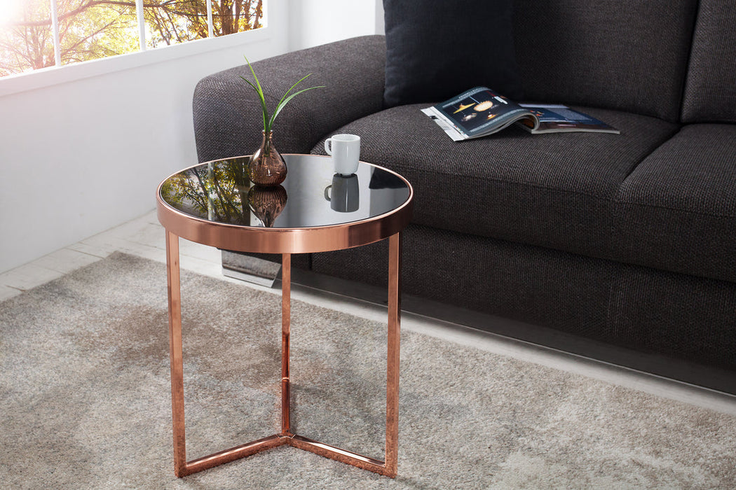Round Side Table Art Deco 50cm Metal Copper
