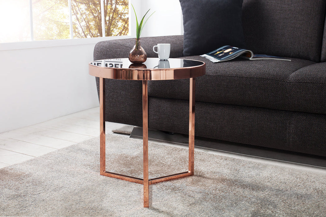 Round Side Table Art Deco 50cm Metal Copper