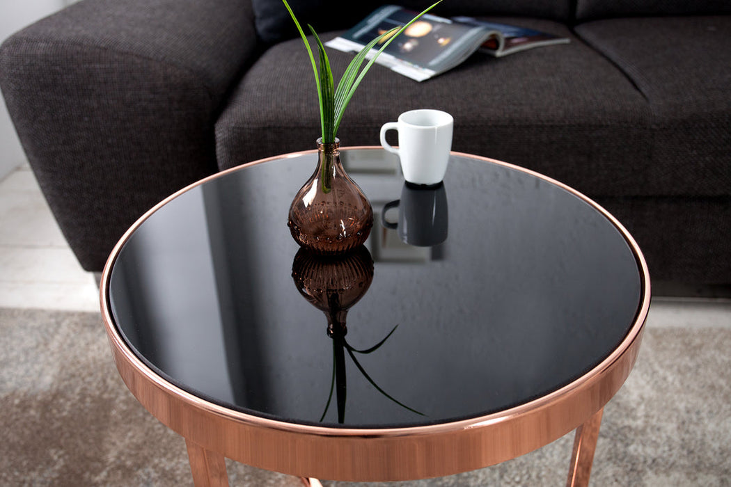 Round Side Table Art Deco 50cm Metal Copper