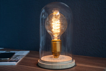 Table Lamp Edison Retro 22cm Wood Glass
