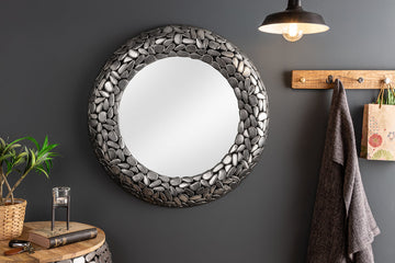 Mirror Stone Mosaic 82cm Metal Silver