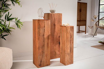 Set Of Three Pillars Makassar 60cm/70cm/80cm Mango Wood Natural