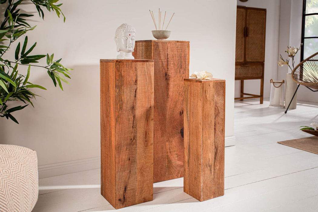 Set Of Three Pillars Makassar 60cm/70cm/80cm Mango Wood Natural