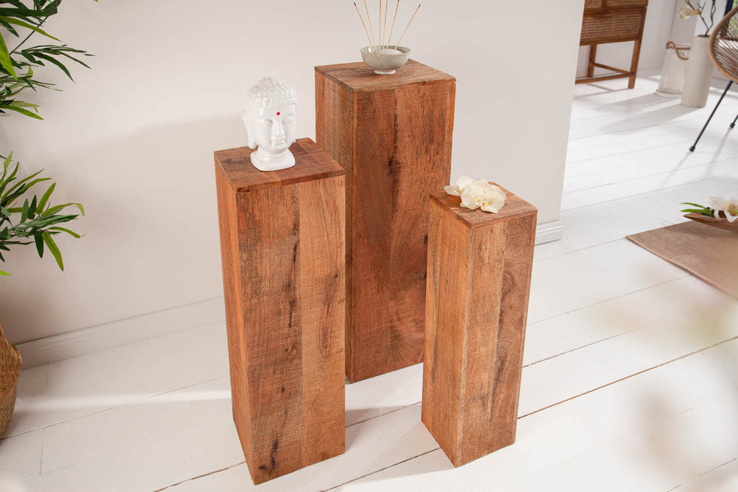 Set Of Three Pillars Makassar 60cm/70cm/80cm Mango Wood Natural