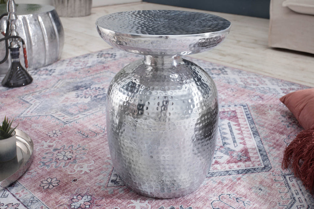 Round Side Table Orient 47cm Metal Silver