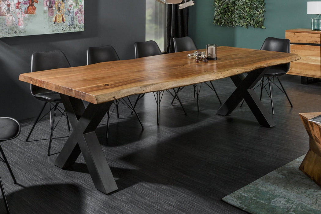 Dining Table Monolith 240cm Acacia Wood Honey X-Frame
