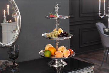Three Tier Cake Stand Orient 50x30cm Hammered Metal Silver