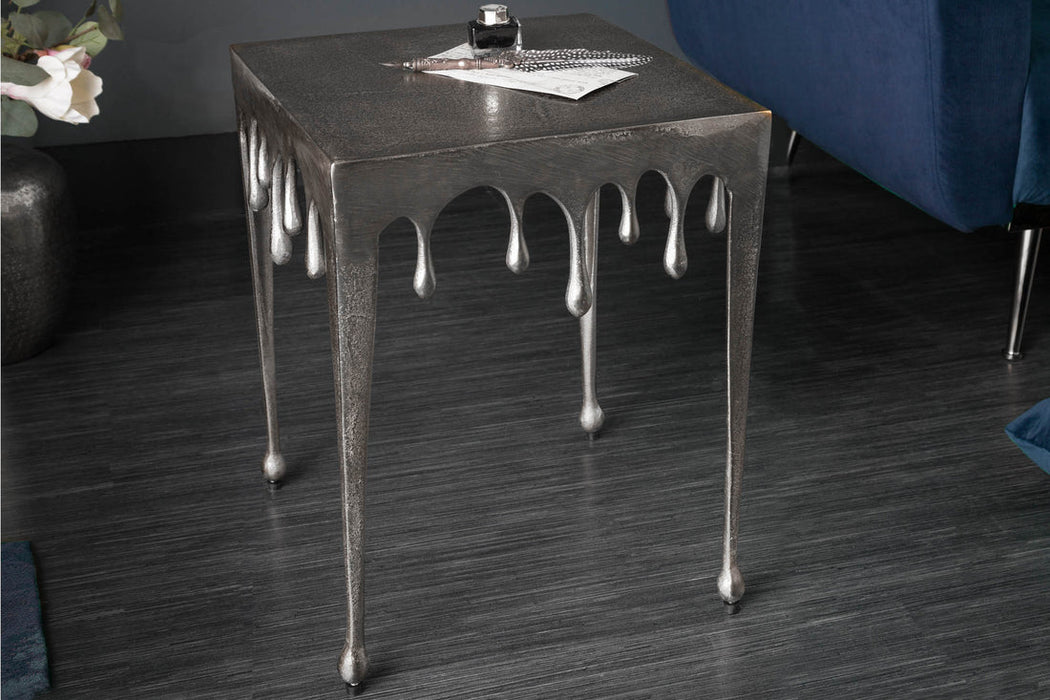 Side Table Liquid Line 44cm Metal Silver