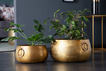 Set Of Two Flower Pots Orient 29cm/37cm Metal Gold