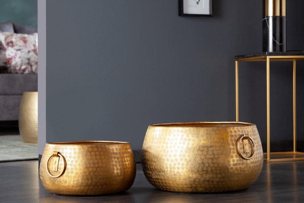 Set Of Two Flower Pots Orient 29cm/37cm Metal Gold