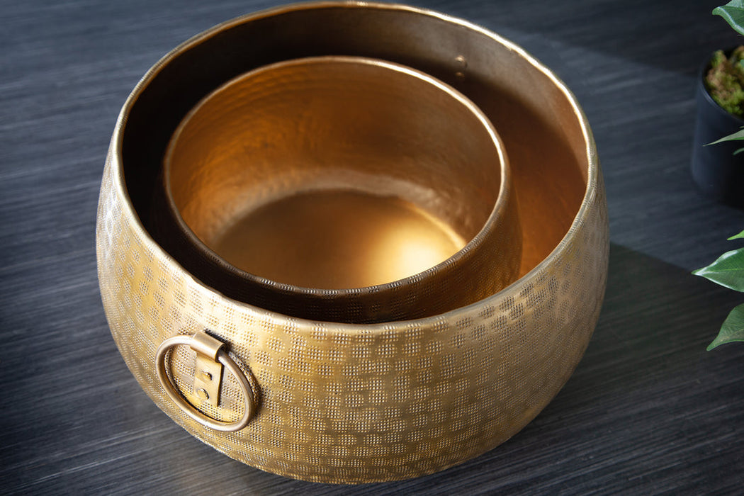 Set Of Two Flower Pots Orient 29cm/37cm Metal Gold