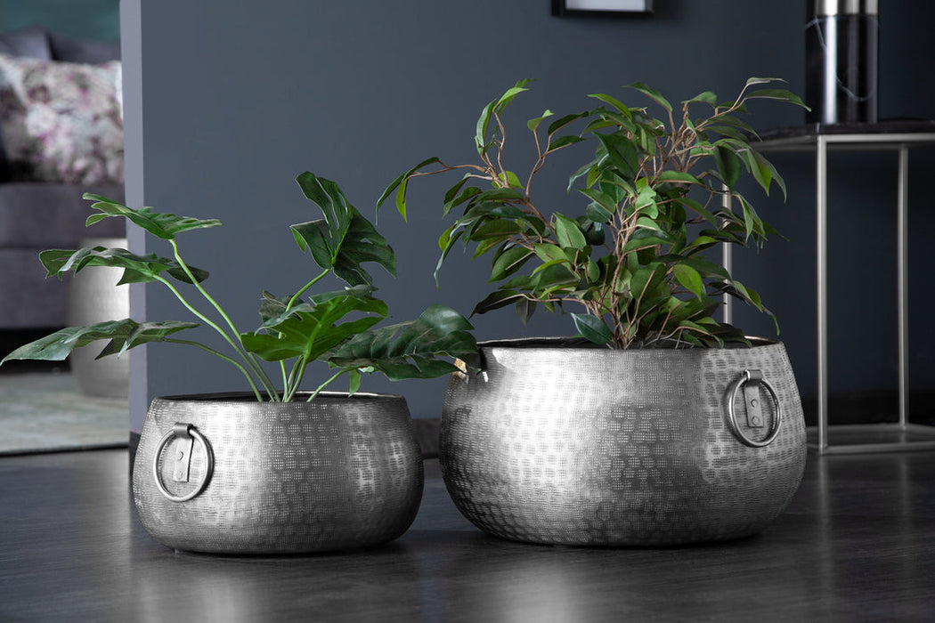 Set Of Two Flower Pots Orient 29cm/37cm Metal Silver