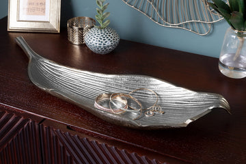 Decorative Bowl Abstract Leaf 64cm Metal Silver