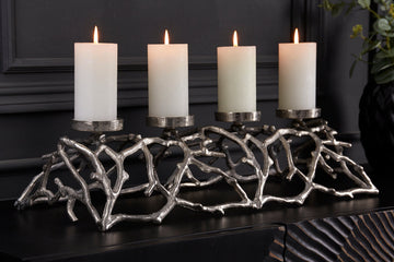 Candle Holder Abstract 60cm Metal Silver For 4 Candles