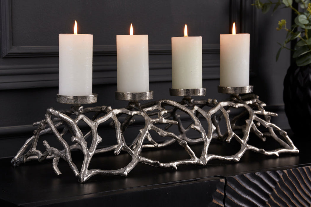 Candle Holder Abstract 60cm Metal Silver For 4 Candles