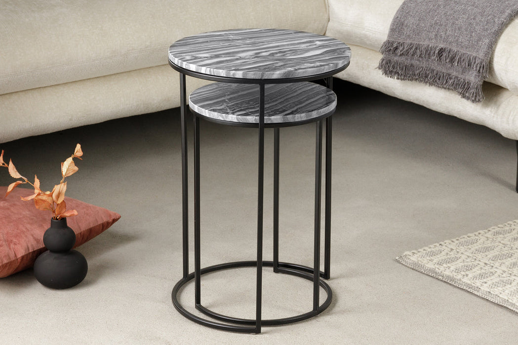 Set Of Two Round Side Tables Elements 45cm/55cm Marble Grey