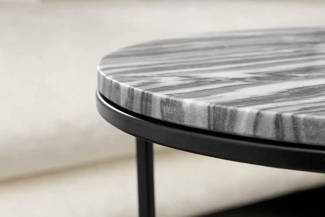 Set Of Two Round Side Tables Elements 45cm/55cm Marble Grey