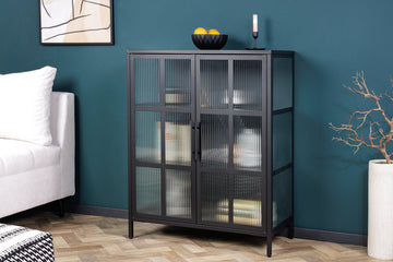 Cabinet Dura 102cm Ribbed Glass Metal Black