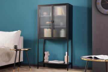 Cabinet Dura 150cm Ribbed Glass Metal Black
