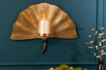Decorative Wall Candlestick Ginkgo 44cm Metal Gold