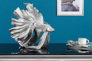 Decorative Figure Fighting Fish Crowntail 36cm Silver Betta Fish