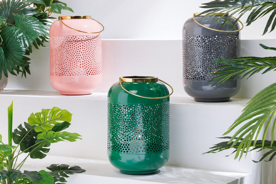 Lantern Candlelight 30cm Metal Pink