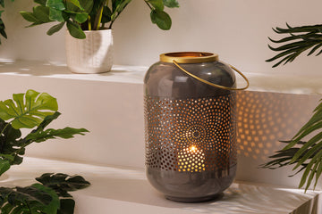 Lantern Candlelight 30cm Metal Grey