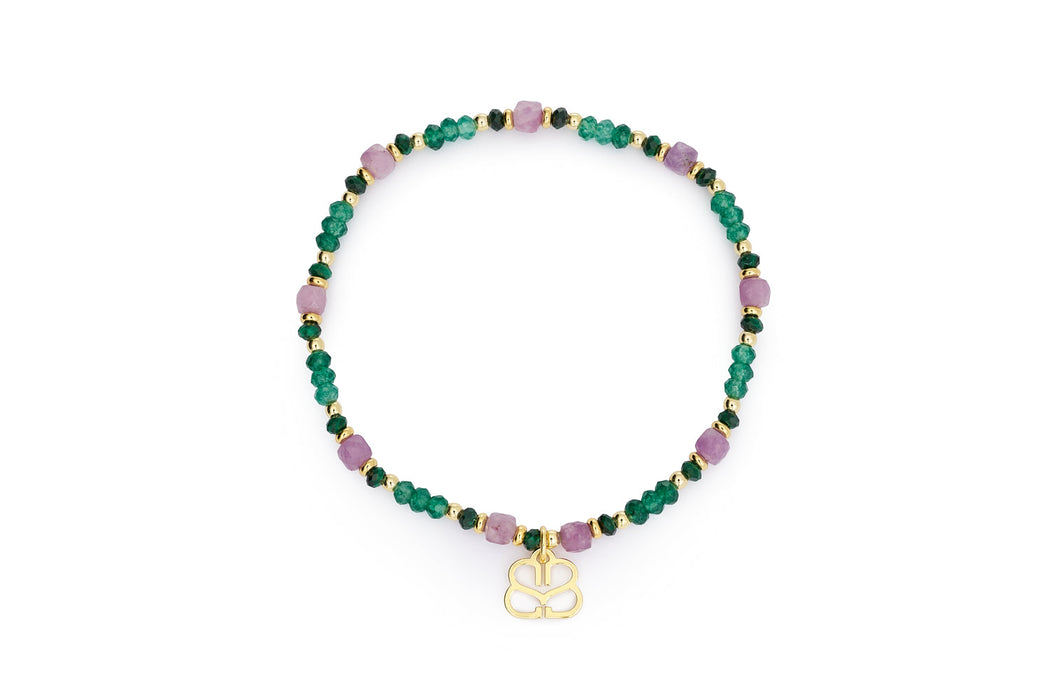 Meli Gold, Green & Purple Stretch Bead Bracelet