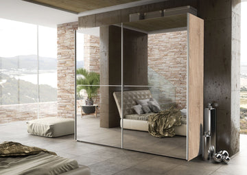 Amos Mann Mirrored And Oak Effect 240cm Sliding Door Wardrobe P8DSMLBL