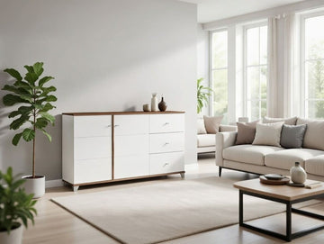 Amos Mann White Gloss And Warm Oak Effect Sideboard