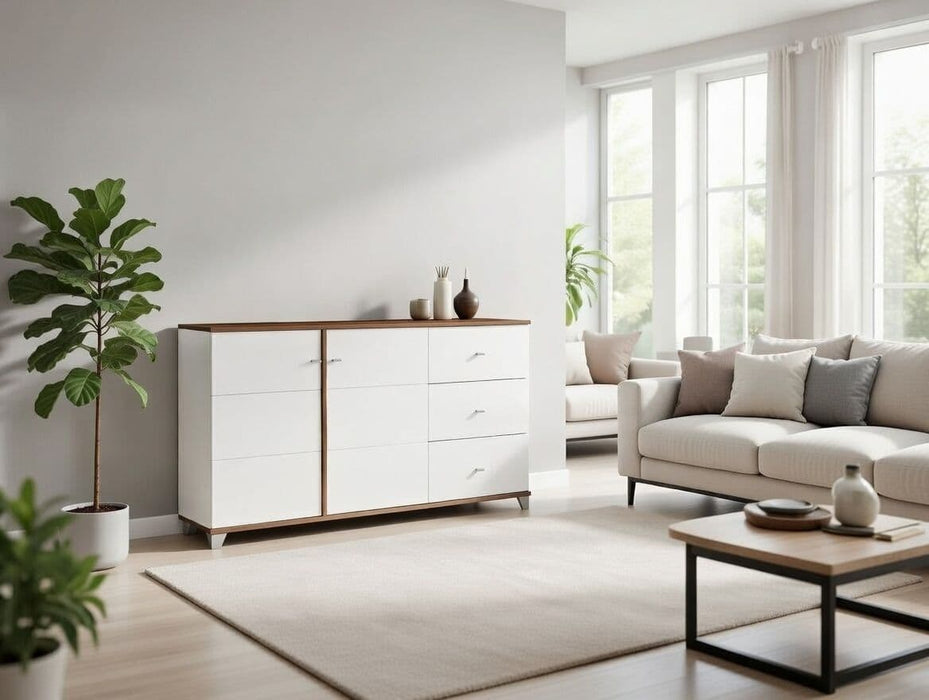 Merlot White Gloss And Warm Oak Effect Sideboard