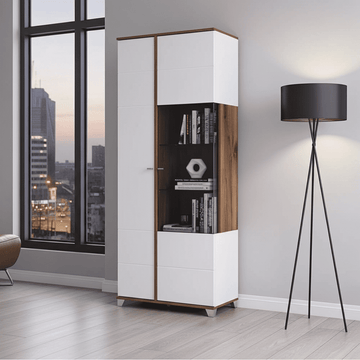 Amos Mann White High Gloss And Oak Effect Display Cabinet