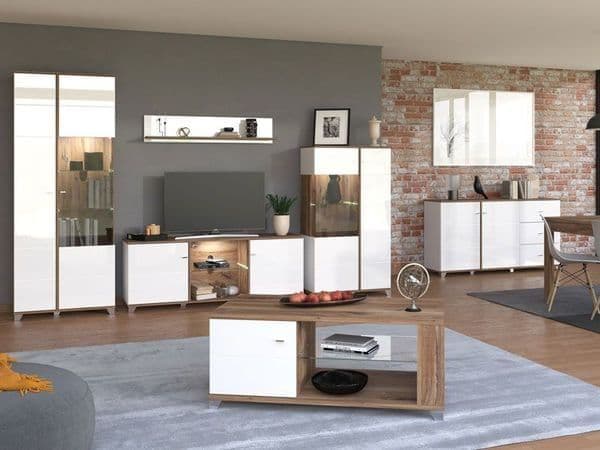 White High Gloss & Oak Effect Display Cabinet