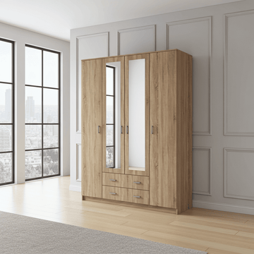 Amos Mann Sonoma Oak Effect 4 Door 2 Drawer Wardrobe