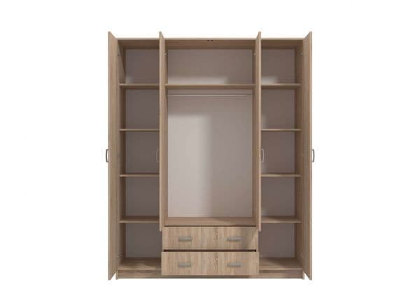 Miami Sonoma Oak Effect 4 Door 2 Drawer Wardrobe