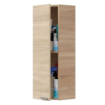 Amos Mann Oak Effect 1 Door Small Wall Mounted Floating Bathroom Storage Cupboard