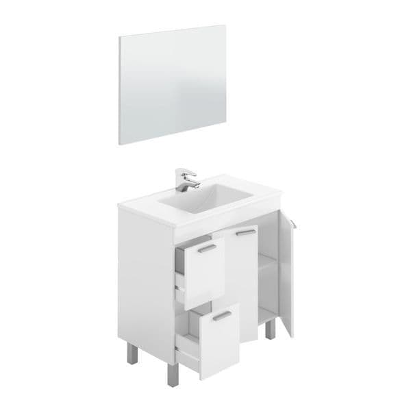 Milano White Gloss 2 Door 2 Drawer Bathroom Vanity Cabinet with Sink And Mirror