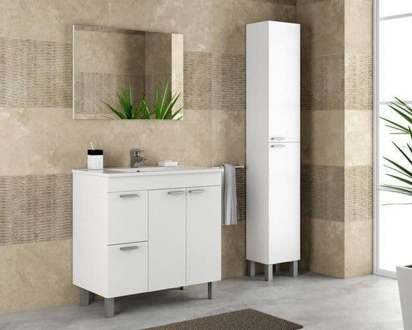 Milano White Gloss 2 Door 2 Drawer Bathroom Vanity Cabinet with Sink And Mirror