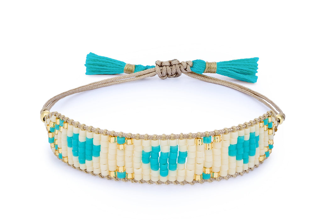 Mama and Mini Turquoise and Cream Friendship Bracelet Set