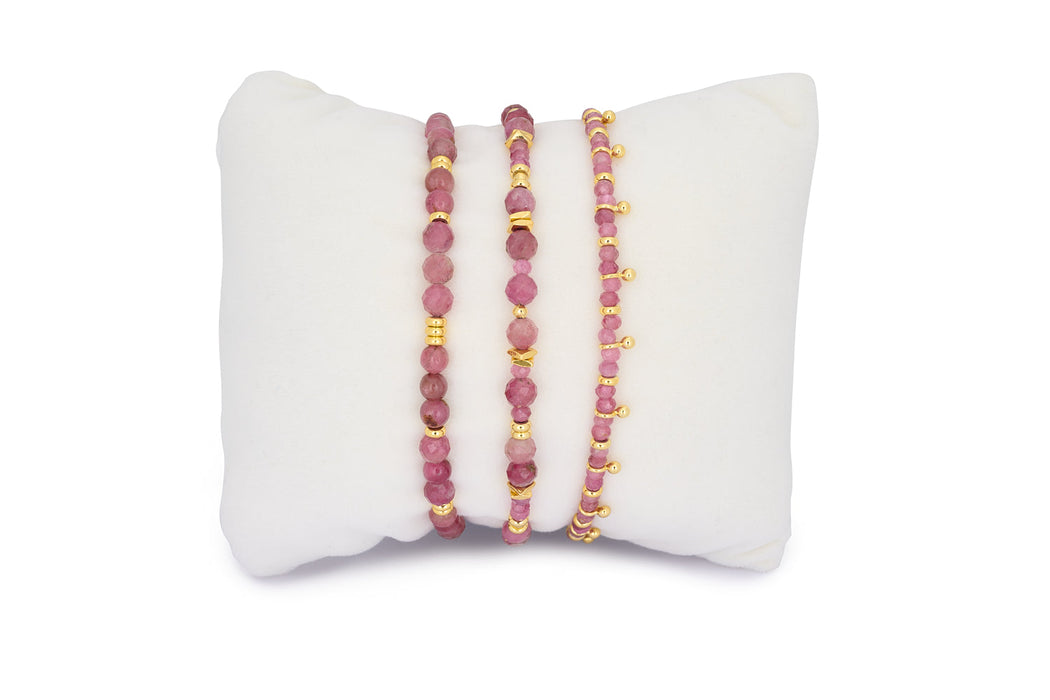 Moala Gold & Pink Tourmaline Beaded Bracelet Stack