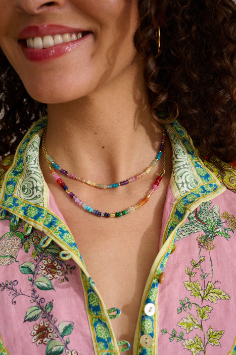 Molly Gold & Rainbow Beaded Gemstone Necklace