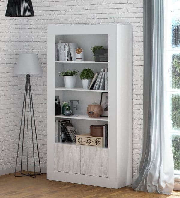 White & Wood Effect Tall Bookcase